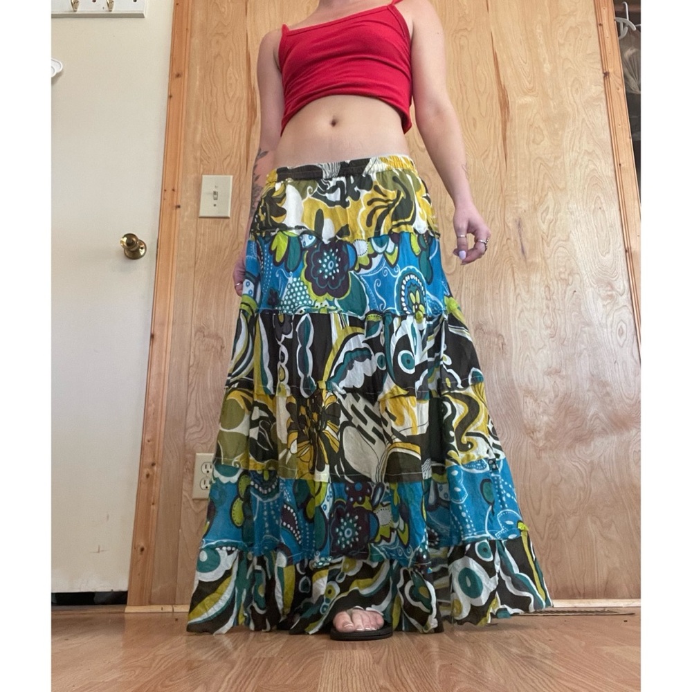 Tiara Multicolor Boho Tiered Maxi Skirt